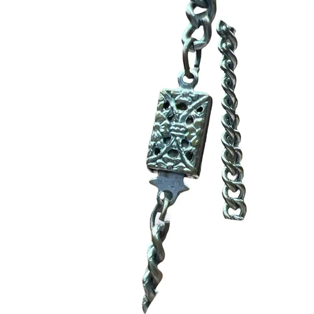 Vintage Roaring Tiger Pendant Necklace Blue Maltese Cross Silver Unsigned Unique